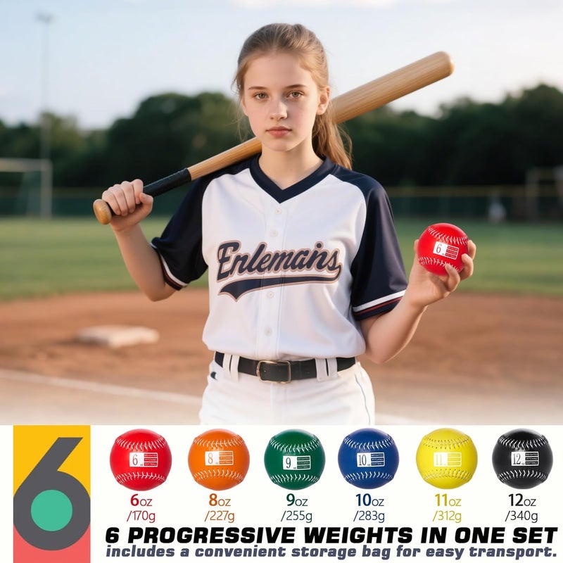 Retrora Set of 6 Weighted Softball - Training Softballs Weighted Balls for Softball with Drawstring Bag - 6oz to 12oz, 12 Inch - Help Increase Pitch Velocity - Great for All Ages & Skill Levels - Image 2